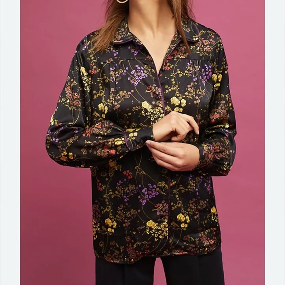 Anthro Pferdgarten Floral Black Button-Up Blouse - Picture 5 of 12